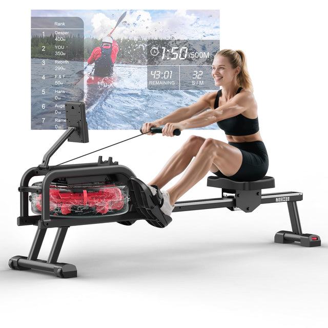 Neezee Water Rowing Machine with aluminum rail and LCD display