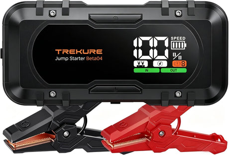 TREKURE Car Battery Jump Starter with large screen and LED flashlight
