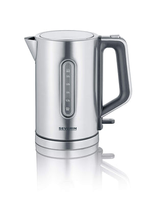 Severin WK 3402 Water Heater in stainless steel with a 1.7L capacity and overheat protection feature.