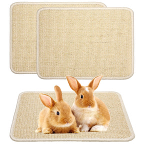 Two beige sisal rabbit scratching mats with anti-slip backing for indoor use