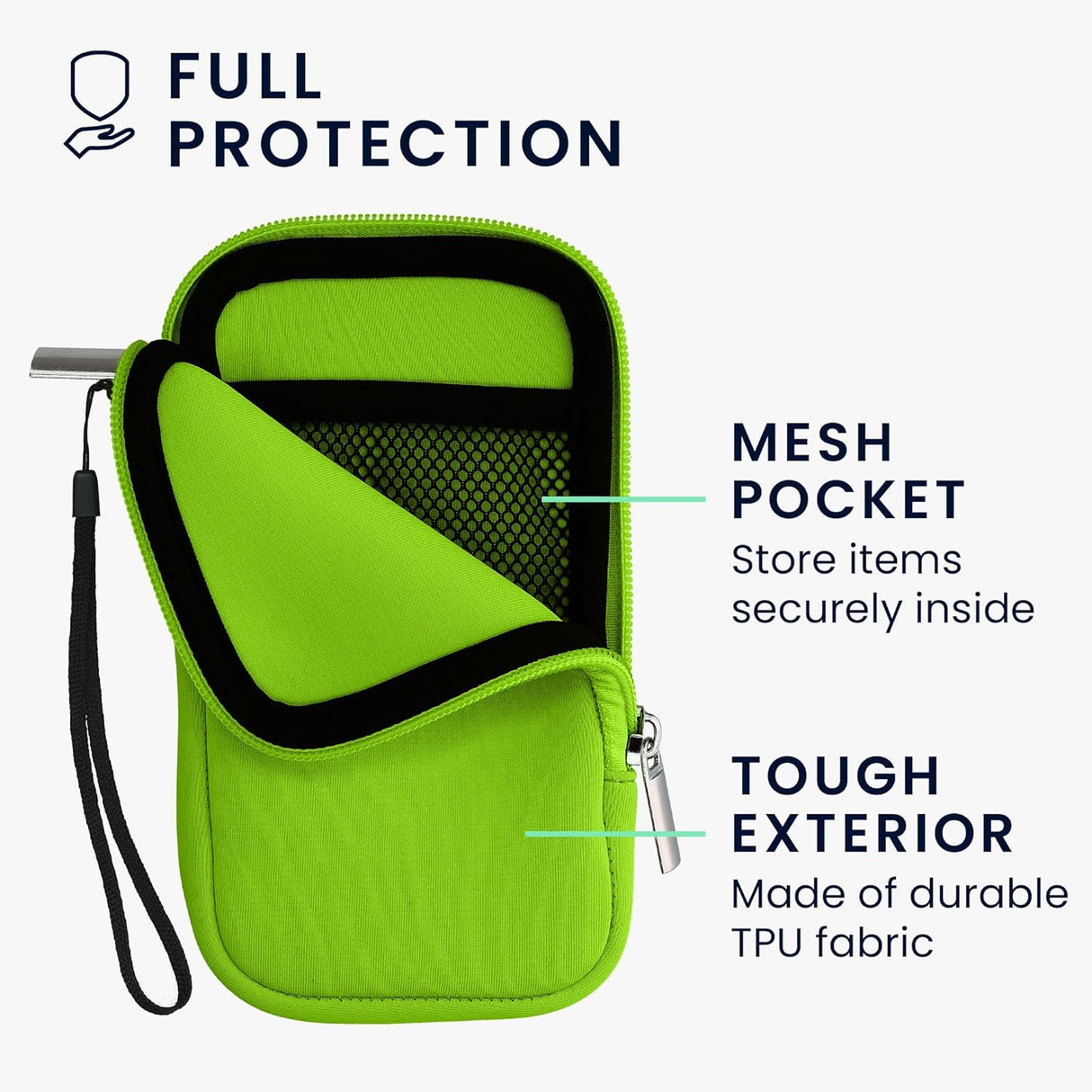 kwmobile Neoprene Phone Pouch - Neon Green with Zipper