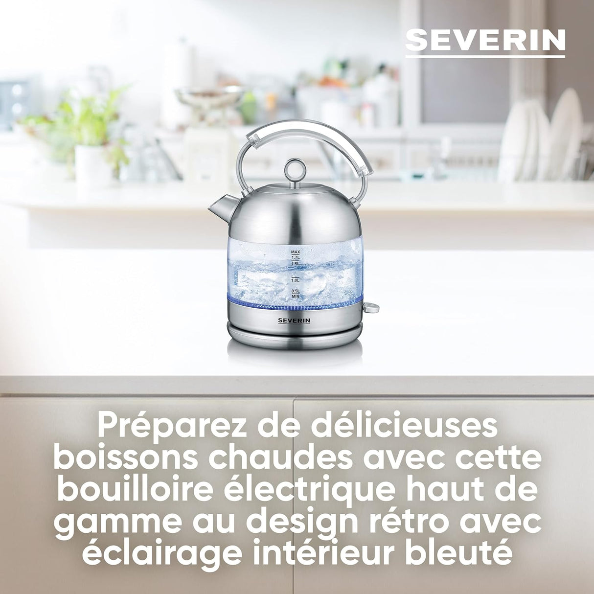 Severin Retro Glass Stainless Steel Electric Kettle WK3459 - Glass and Stainless Steel