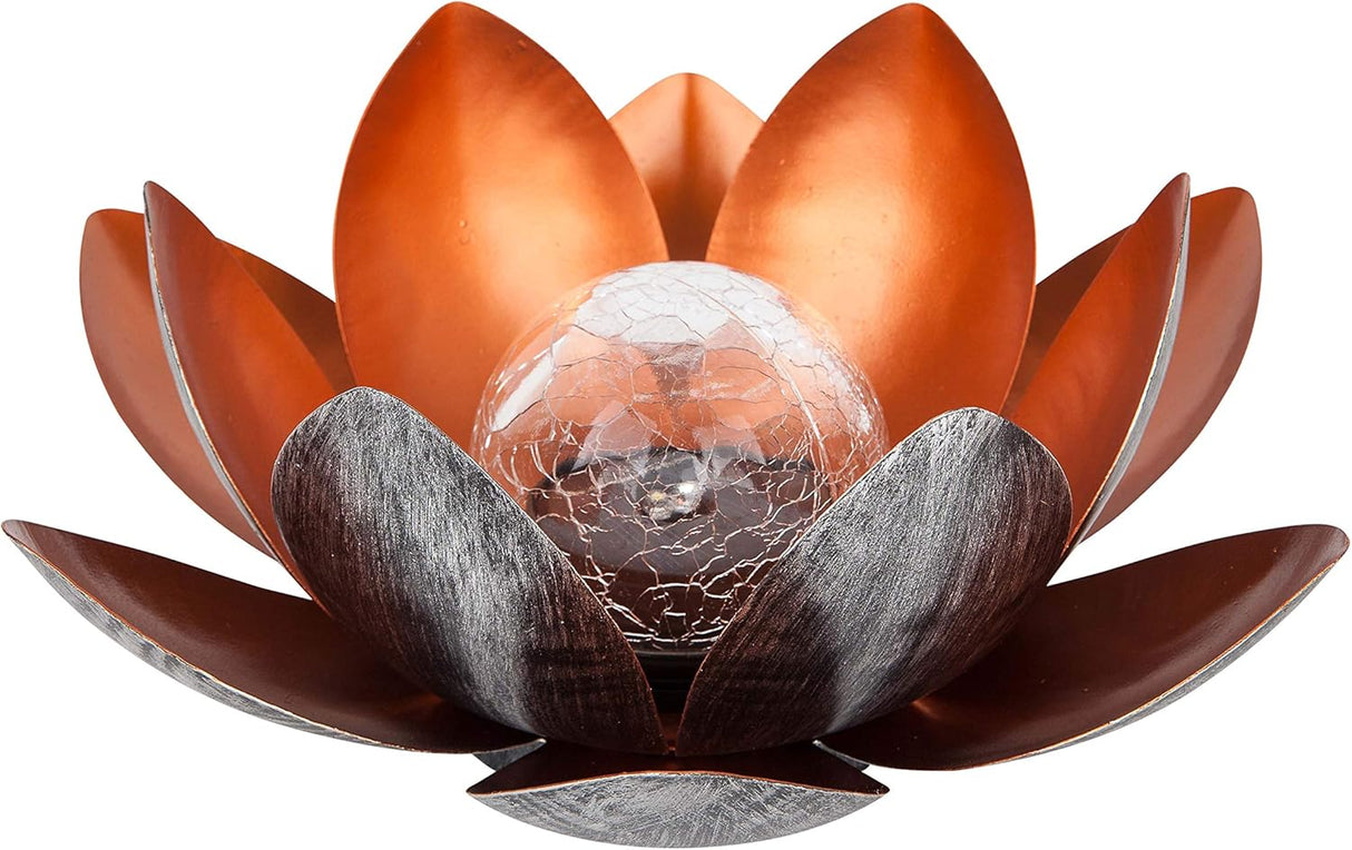 Dehner Lotus Solar Light - Silver Red Metal, Dusk Sensor