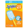 Swiffer Duster Kit featuring a handle and five feather dusters in blue