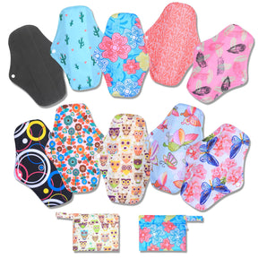 10pcs bamboo charcoal washable sanitary towels with portable bags and gift box
