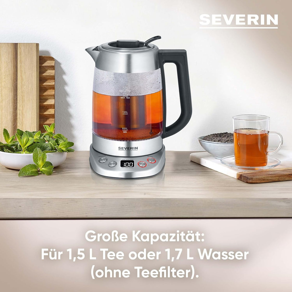 SEVERIN Glass Tea & Kettle Deluxe WK 3480 - 1.7L with Temperature Control