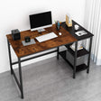 JOISCOPE Computer Desk in Vintage Oak Finish with wooden shelves and industrial design