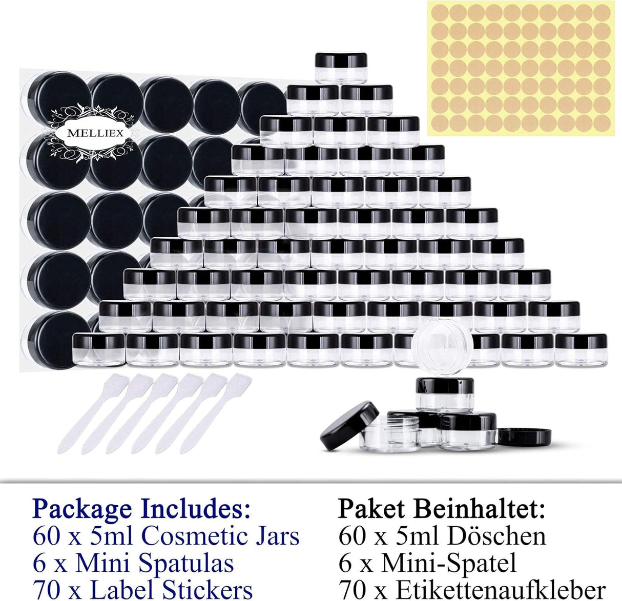 Unbranded 60 Pcs Clear Plastic Travel Cosmetic Jars - Black, 5g/5ml