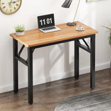 Need Folding Computer Desk - 31.5 Inch Teak Wood Top, Black Frame, No Assembly