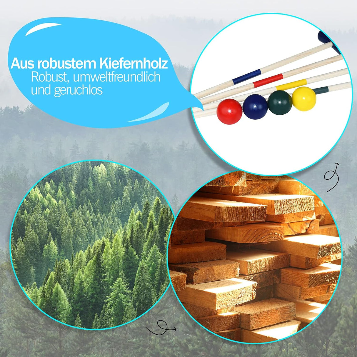 UISEBRT Croquet Set - Wooden Game for 4 Players