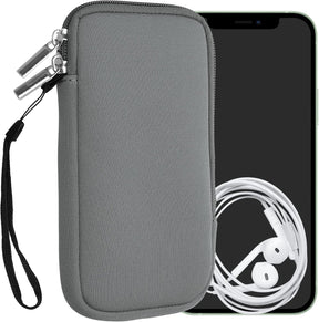 kwmobile Neoprene Phone Pouch - Stone Dust with Zipper and Wrist Strap