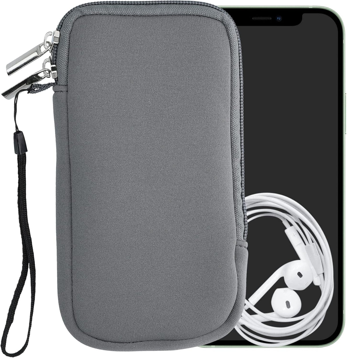 kwmobile Neoprene Phone Pouch - Stone Dust with Zipper and Wrist Strap