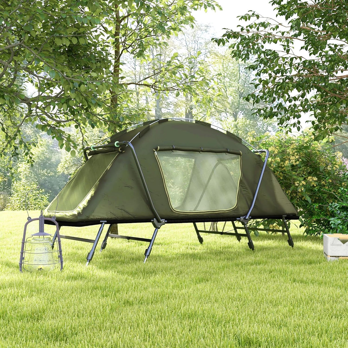 Outsunny Camping Cot Elevated Tent with Bag Green 215x80x125 cm