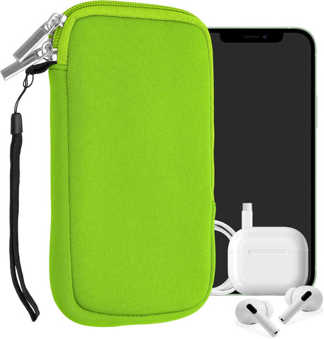 kwmobile Neoprene Phone Pouch - Neon Green with Zipper