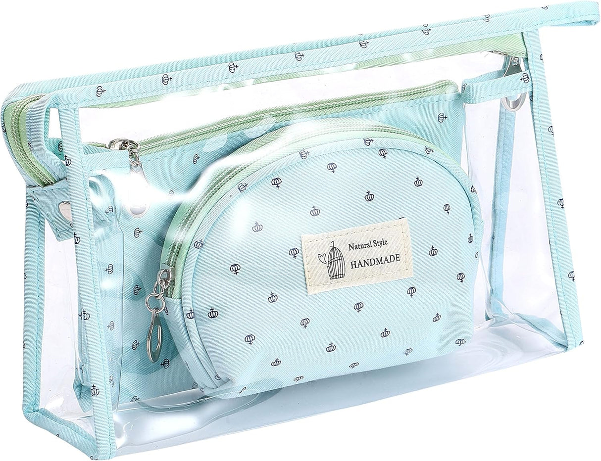 HOYOFO Portable Cosmetic Bags Set - Blue 3-piece for Travel