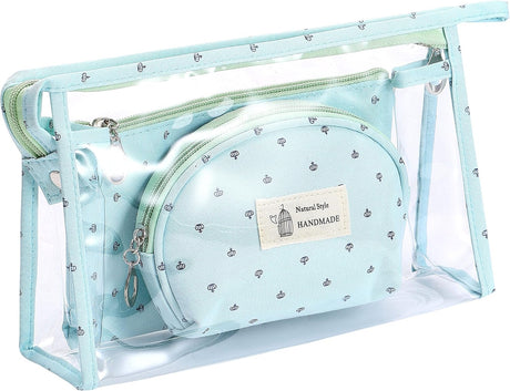 HOYOFO Portable Cosmetic Bags Set - Blue 3-piece for Travel