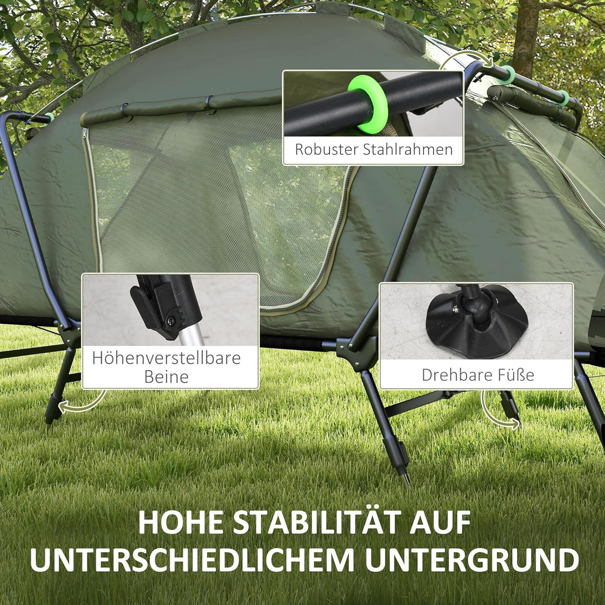 Outsunny Camping Cot Elevated Tent with Bag Green 215x80x125 cm