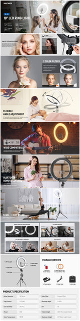 NEEWER RL-18 18 Inch 55W LED Ring Light Kit - studio lighting