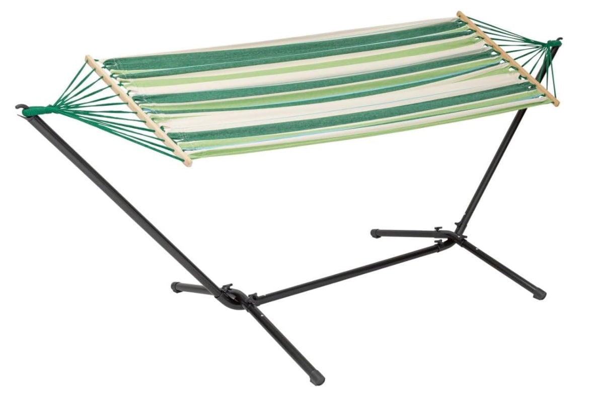 Livarno Hammock with Frame 290 x 120 x 110 cm with Storage Bag (Green Stripes)