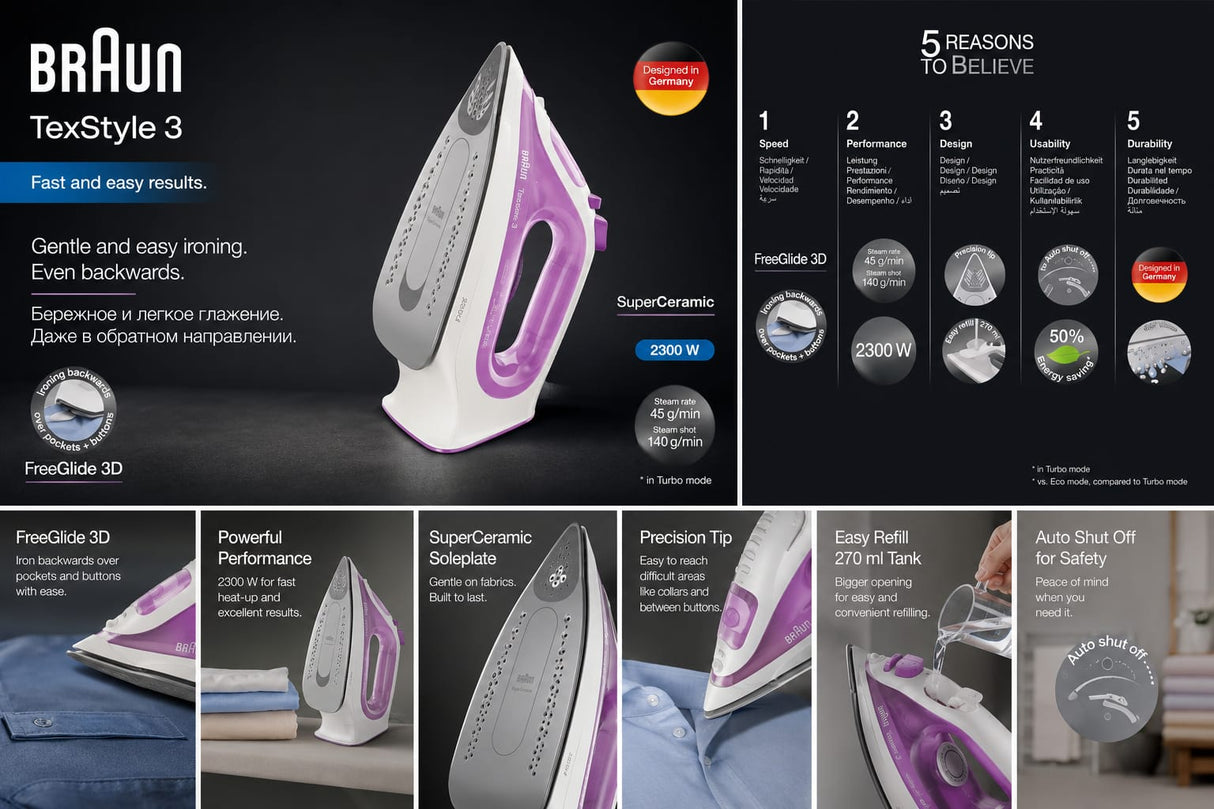 Braun TexStyle 3 Steam iron SI 3030 Purple
