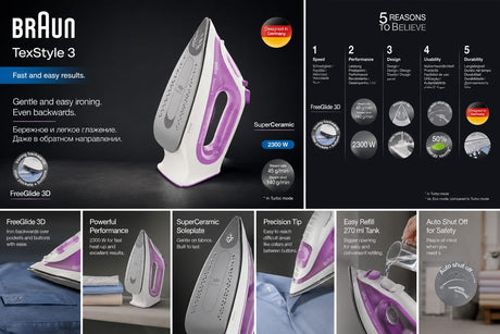 Braun TexStyle 3 Steam iron SI 3030 Purple