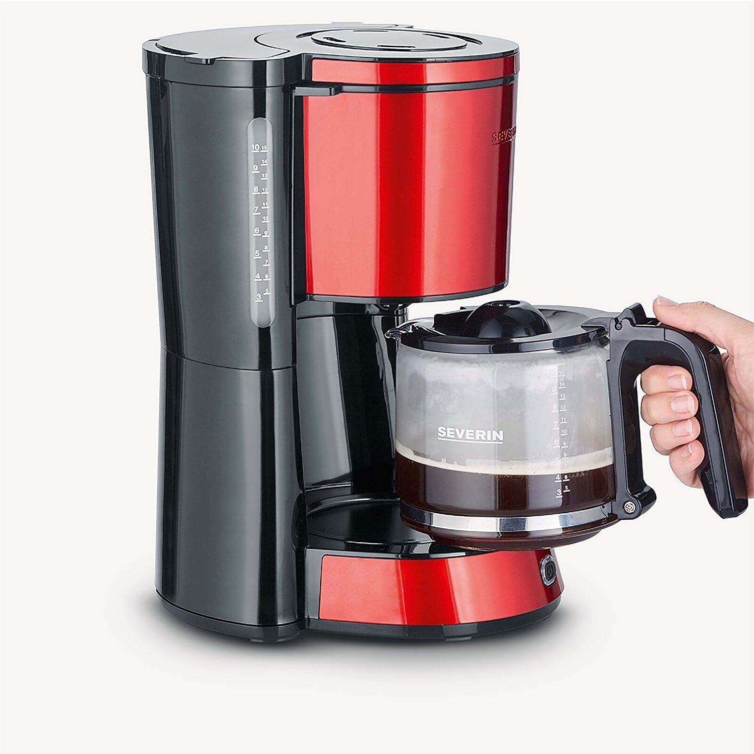 Severin KA 4817 Filter Coffee Maker - Red Glass 10-Cup with Automatic Shut-off