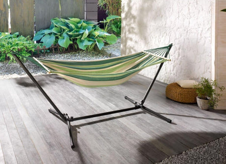 Livarno Hammock with Frame 290 x 120 x 110 cm with Storage Bag (Green Stripes)